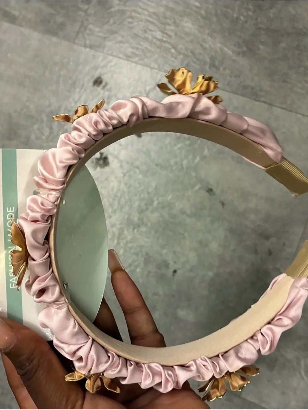 Pink Satin Floral Pearl Headband - Unbranded